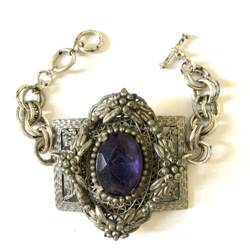 Antique Silver and Purple Buckle Bracelet