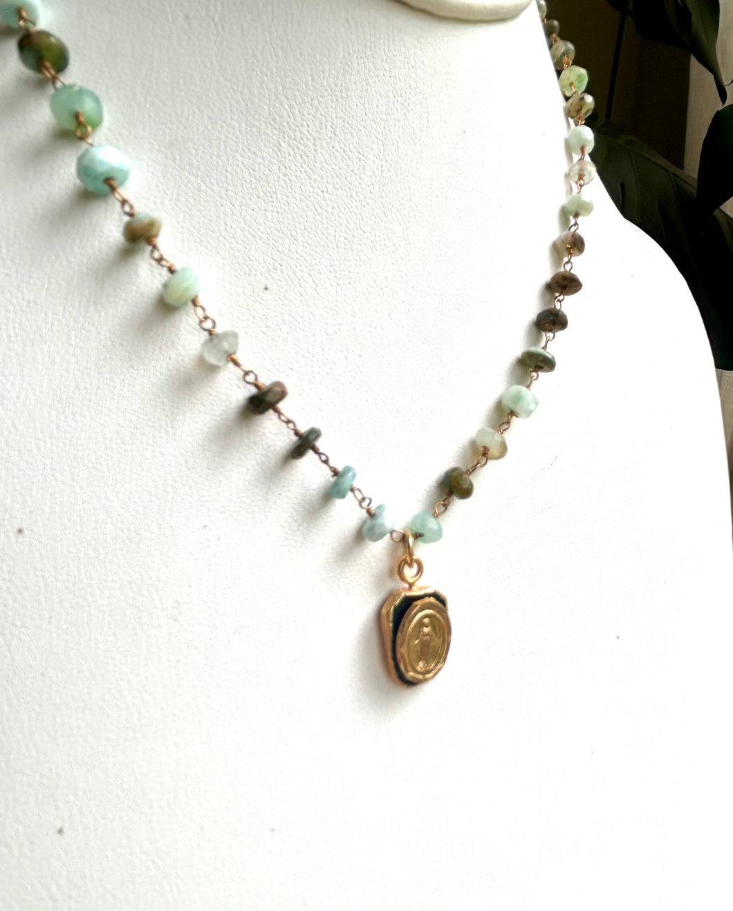 Amazonite Beaded Intaglio Mary