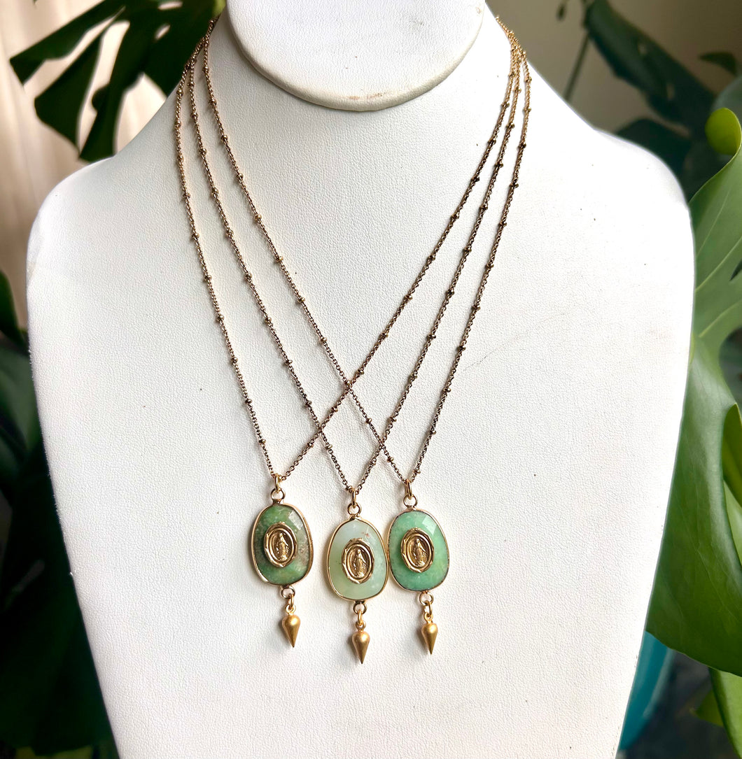 Chrysoprase Intaglio Mary Necklace