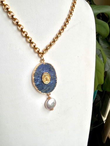 Lapis and Pearl Intaglio Mary