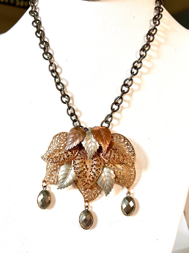 Vintage Leaf and Pyrite Necklace