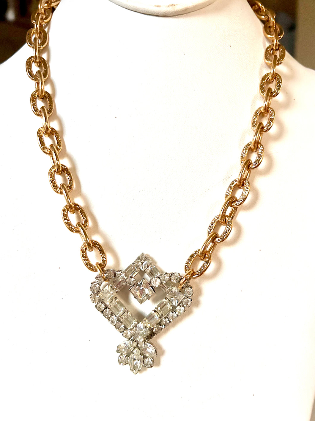 Vintage Rhinestone Heart Necklace