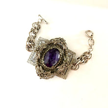 Load image into Gallery viewer, Antique Silver and Purple Buckle Bracelet