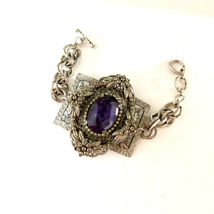 Antique Silver and Purple Buckle Bracelet