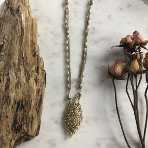 Gold and Pearl Leaf Necklace