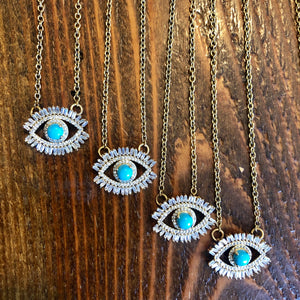 Evil Eye Turquoise and Rhinestone Necklace