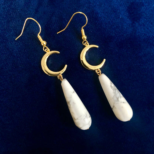 Howlite Moon Earrings