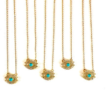 Load image into Gallery viewer, Evil Eye Turquoise and Rhinestone Necklace