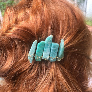Amazonite Wire Wrapped Hair Barrette