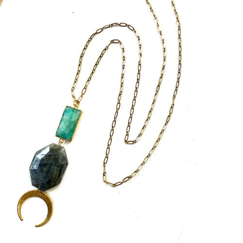 Labradorite and Amazonite Moon Necklace