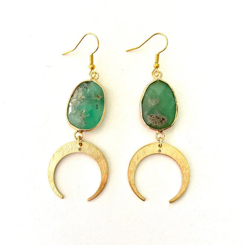 Chrysoprase Moon Earrings