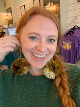 Load image into Gallery viewer, Purple and Gold Pom Pom Earrings