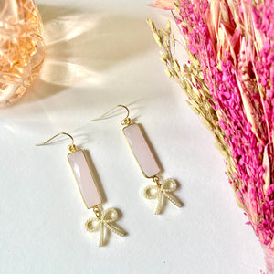 Pink and Pearl Bow Earrings